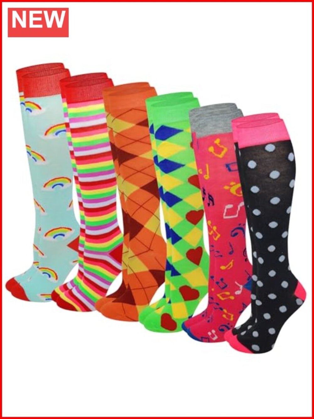 Women's Knee High Socks 6 Pairs Polyester Spandex Stretch